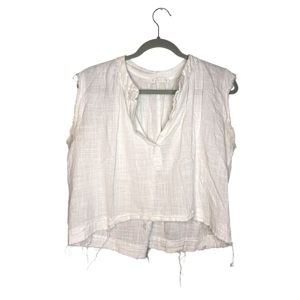 Karlie Raw Hem Gauze Cotton Crop Tank Top Size Large‎